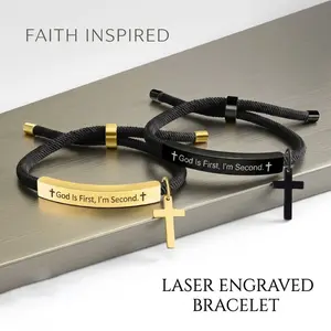 God Is First I'm Second Bracelet, Christian Cross Adjustable Rope Wristband for Teens Men Women, Family Matching Faith Jewelry, Graduation Birthday Gift