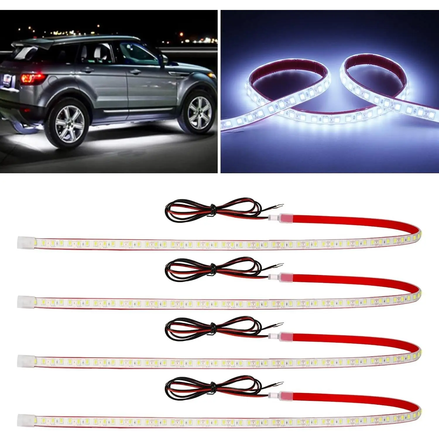 12V Car LED Strip Light,24inch Car Interior Light Strip IP68 Waterproof Cuttable for Car Motorcycles Boat Golf Cart Truck Cargo Home Decoration with Strong Nano Tape,(4PCS)
