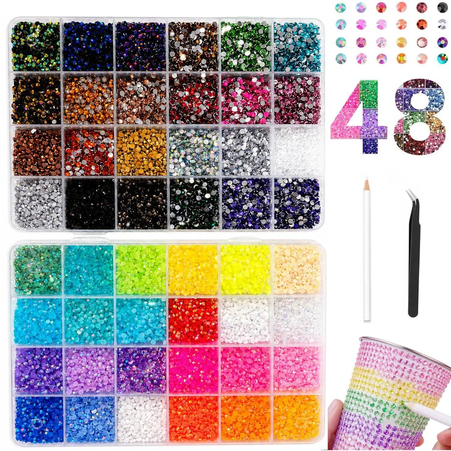 DIY Diamond Bedazzling Glitter Kit with 3mm Mixed Resin Rhinestones & All-Inclusive Tools – Craft Kit for Teens & Adults, Perfect for DIY Crafts, Clothing, Phone Case & Nail Art, Great Creative Gift for Girls, Friends & Craft Lovers, 24/40/30/48/60-Color