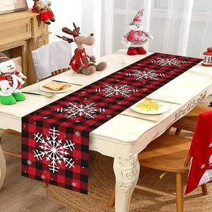Christmas Table Runner, Grid Snowflake Design, Polyester Material, Perfect for Winter Holiday Parties, Home Desktop Decoration
