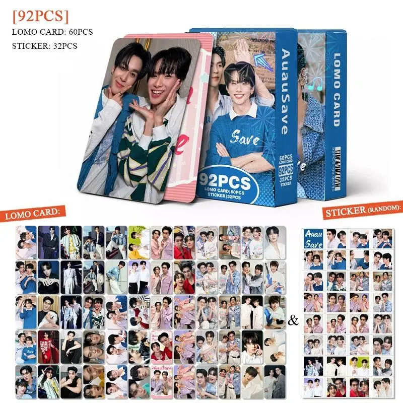92PCS Auau Save Thai Star CP Lomo Cards HD Photo Cards with Bonus Stickers Set Perfect Gift for Thai Drama Fans