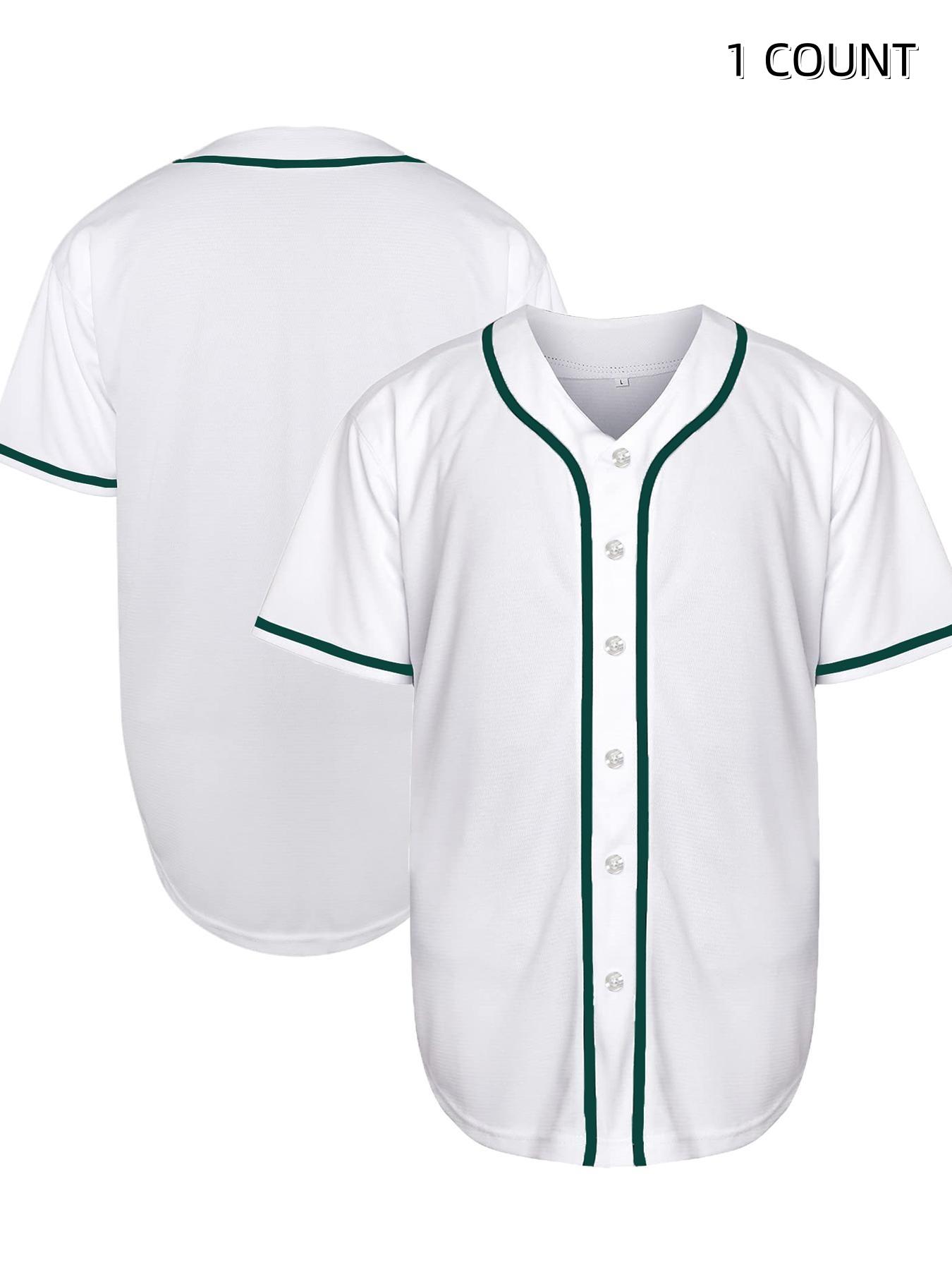 Blank Jersey Plain Hipster Hip Hop for Men Button-Down Baseball jersey Short Sleeve Shirt