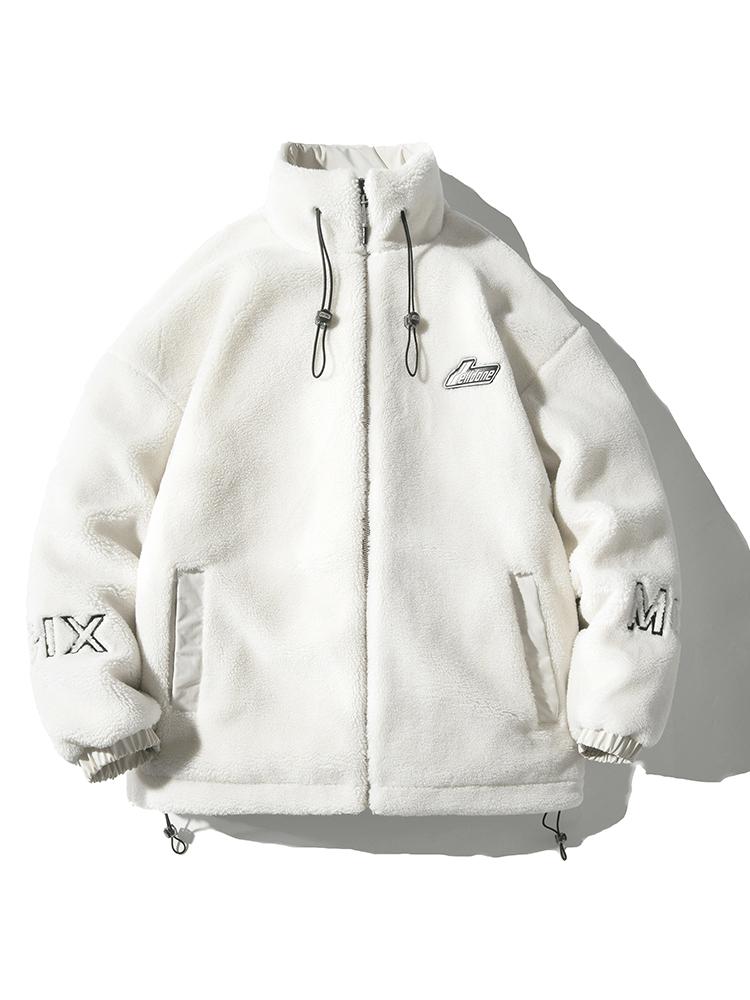 Men's stand collar lambskin embroidered warm cotton clothing Large loose casual fleece thick coat American street style letter embroidery fleece jacket Men's stand collar lambskin embroidered warm cotton clothing Large loose casual fleece thick coat American street style letter embroidery fleece jacket