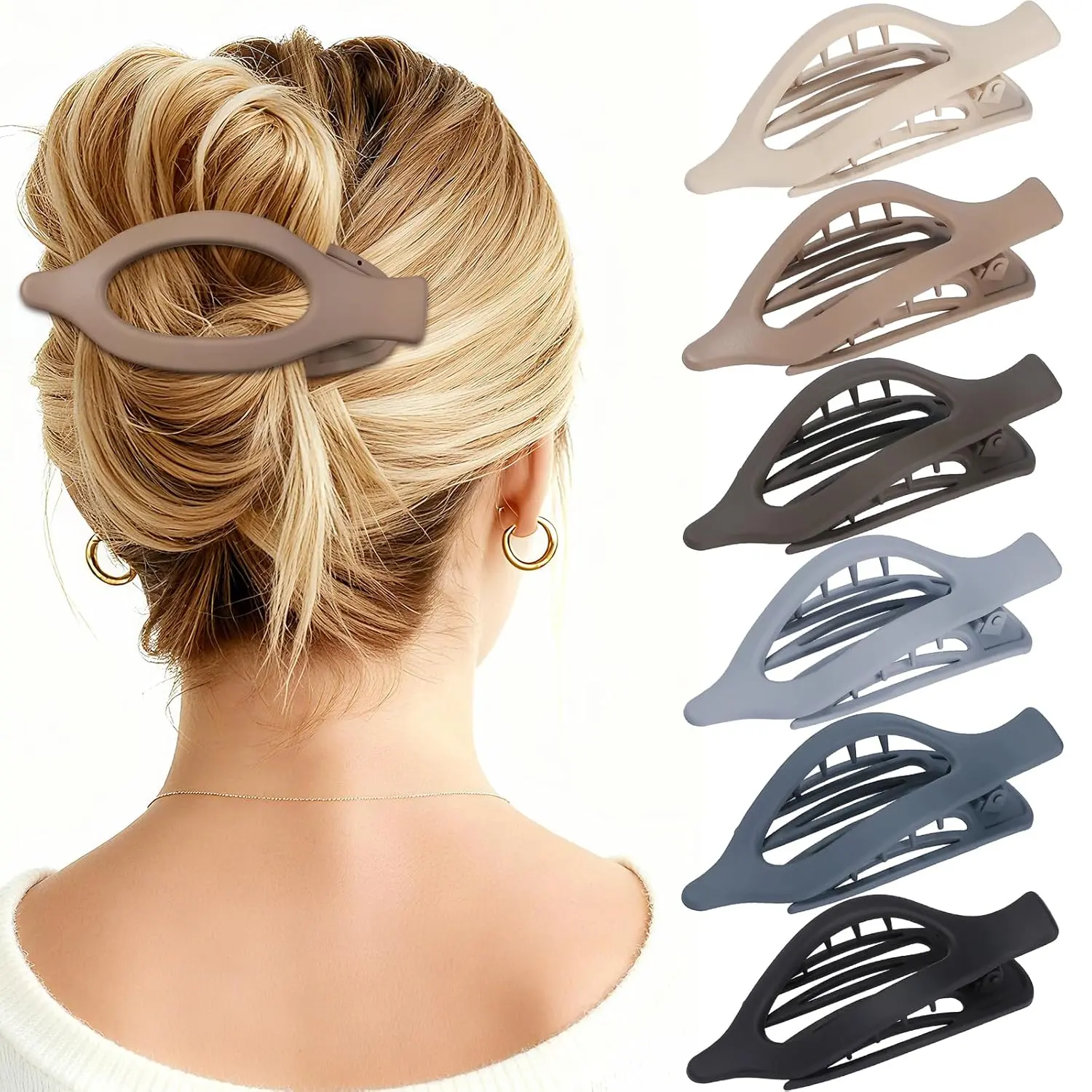 Flat Hair Clips for Women - 6 count  Flat Claw Clips Medium Hair Clips for Girls Large Hair Claw Clips for Thick or Thin Hair  Hold No Slip Hair Accessories for women (Brown Grey)