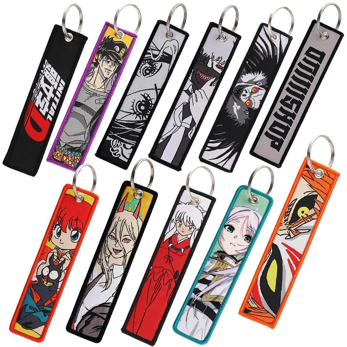 Anime Series Key Tags Pochita Embroidery Key Fobs Keychain for Car Motorcycles Key Holder Pendant Cosplay Accessories Toys Gifts