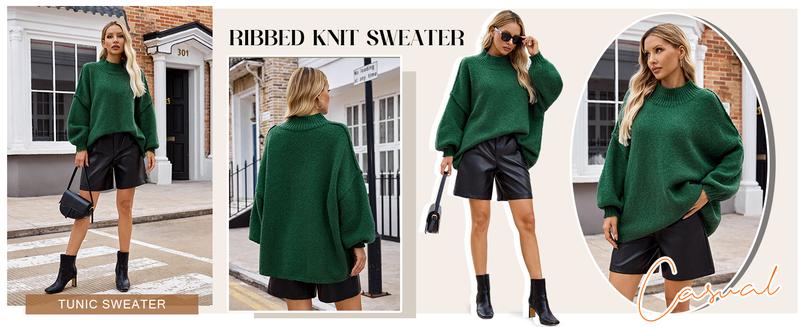 PiePieBuy Womens 2025 Trend Oversized Sweater - Mock Neck Batwing Sleeve Tunic Ribbed Knit Fall Top