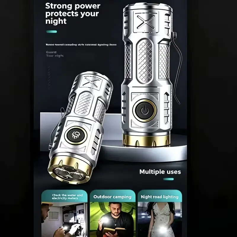 EverydayLumenUltra bright rechargeable flashlight, 1 pack [light source mode] multi-mode flashlight: main light 3 modes + side light 2 modes, individual burst flash frequency flash function, main light side light switch burst flash frequency flash mode