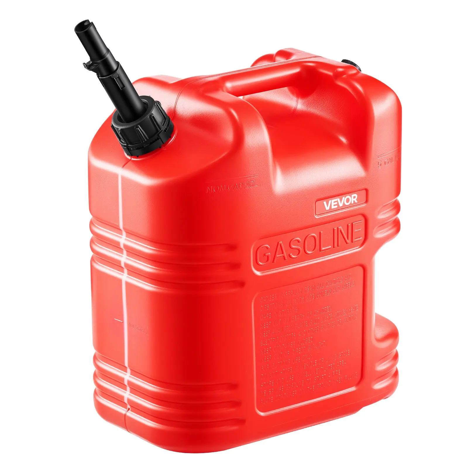 VEVOR Fuel Container, 5 Gallon, Gas Tank with Spout & Clear Scale, 15 L/min Max Flow Rate, Secure & Leak-proof, Portable Flat Fluid Container for Most Cars Motorcycle ATV UTV, Red, 1 Pack