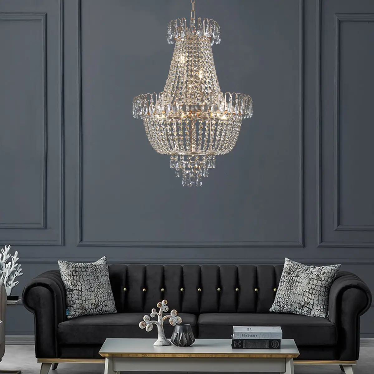 (Same as W1340P143189)Gold Crystal Chandeliers,Large Contemporary Luxury Ceiling Lighting for Living Room Dining Room Bedroom Hallway (Without Bulb)