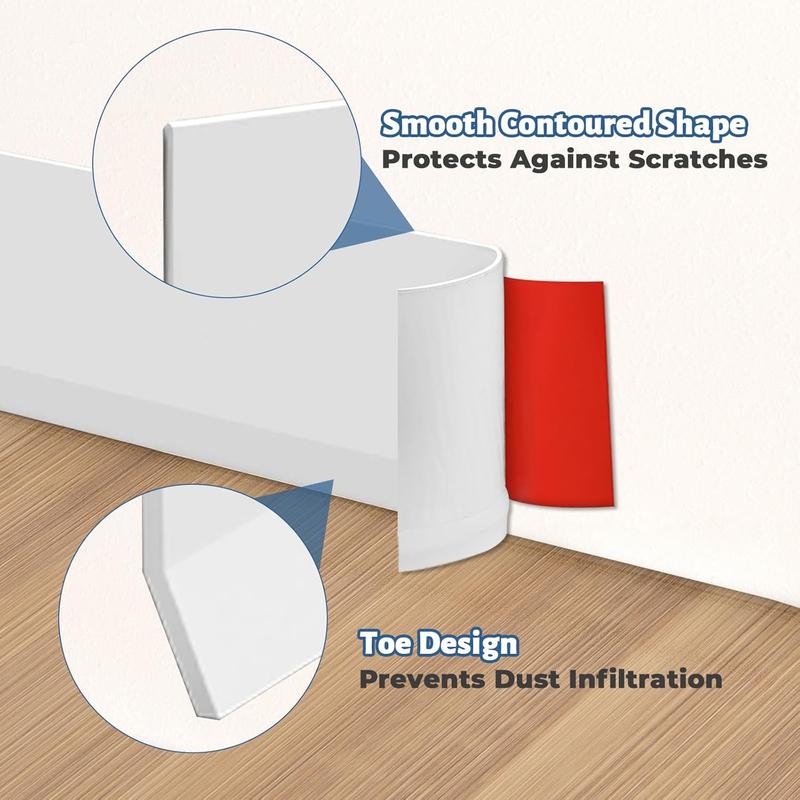 White Wall Molding Trim, 4 Inch x 40 FT Vinyl Baseboard Trim - Peel and Stick Self-Adhesive, Flexible Cove Base Design Prevents Scuffs and Easy to Clean