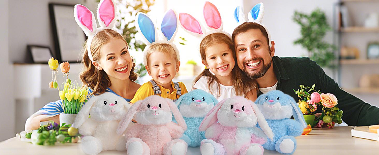 Bunny Stuffed Animal, Easter Bunny Plush Toys, Soft and Cuddly Stuffed Rabbit Easter Gift for Kids Baby Girls 7inch Rainbow