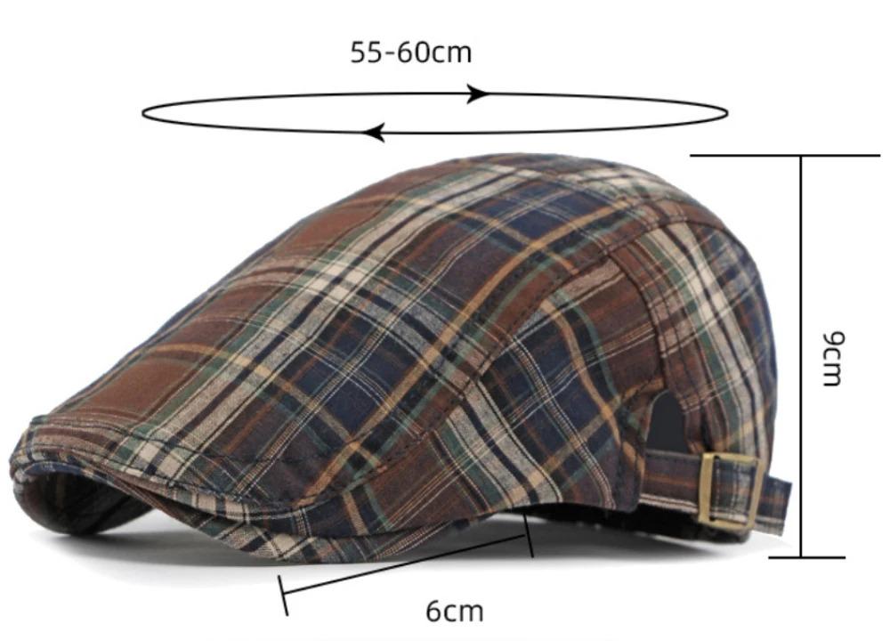 HT4376 Berets Men Women Vintage Plaid Beret Cap Male Female Adjustable Flat Cap Retro Spring Summer Cap Beret Hats for Men Women