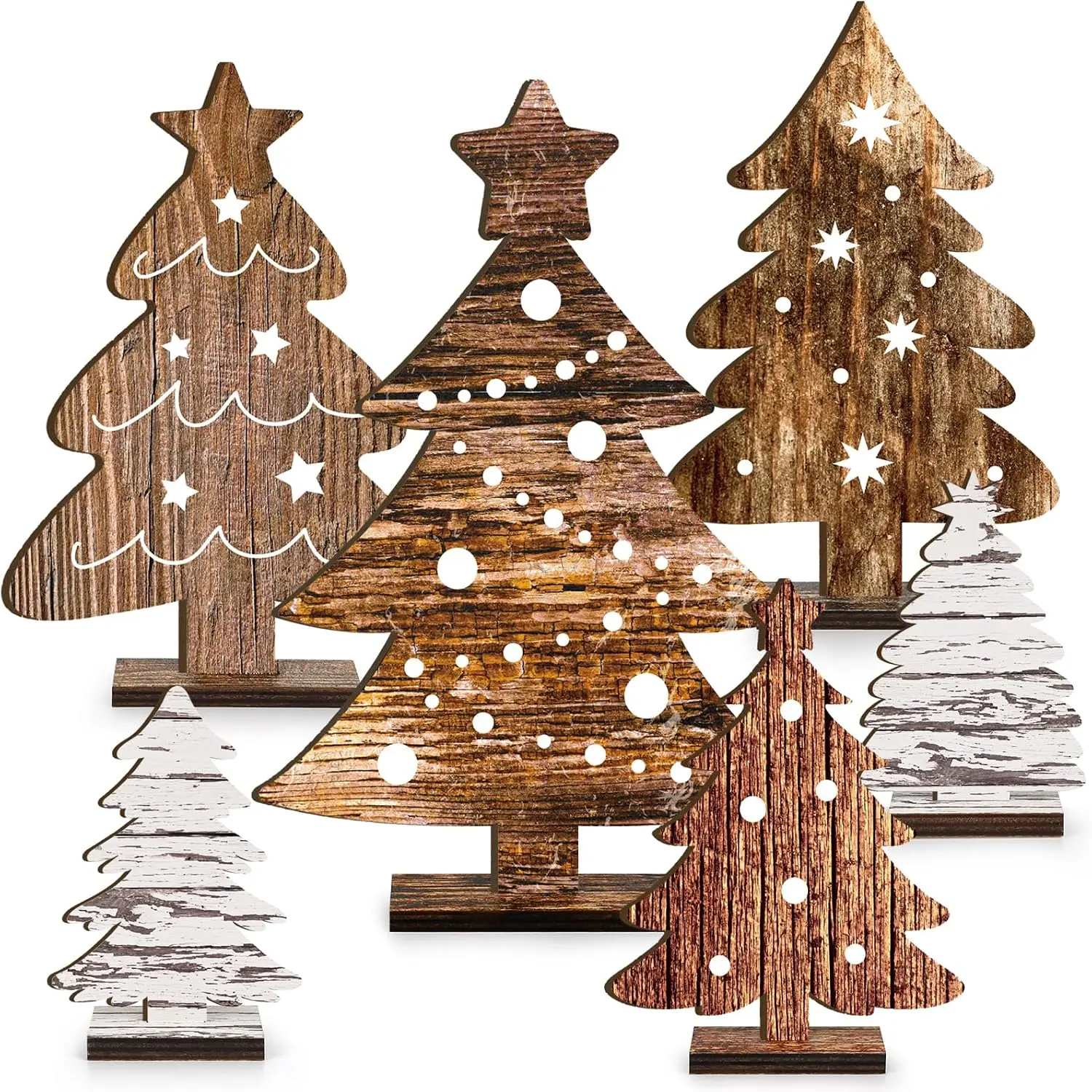 6 count Wooden Christmas Tree Tabletop Decor,6 Sizes Freestanding Wooden Xmas Tree Decorations,Rustic Christmas Tiered Tray Centerpieces Signs for Indoor Holiday  Decor