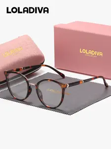 LOLADIVA 1 Piece Unisex Retro Design Full Frame Plaon Glasses Mature Temperament Square Circular Frame Plaon Glasses