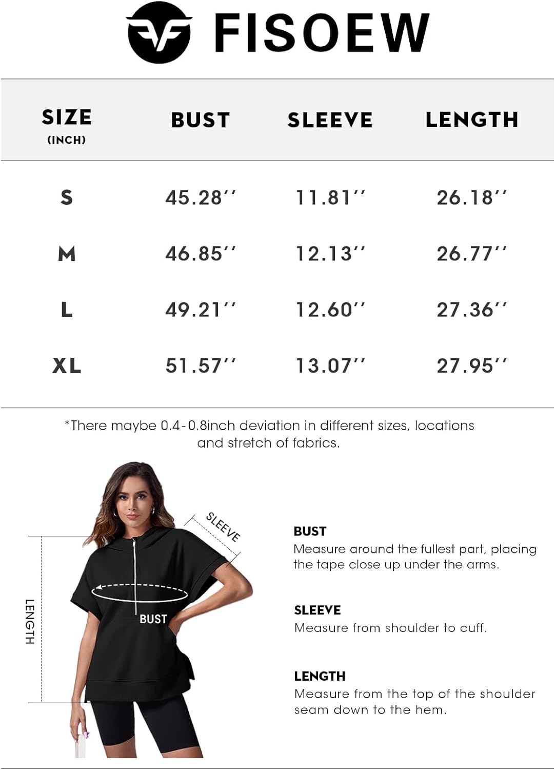 FMEYOA Womens Oversized Half Zip Hoodies Short Sleeve Casual Sweatshirts Pullover Tops with Pockets