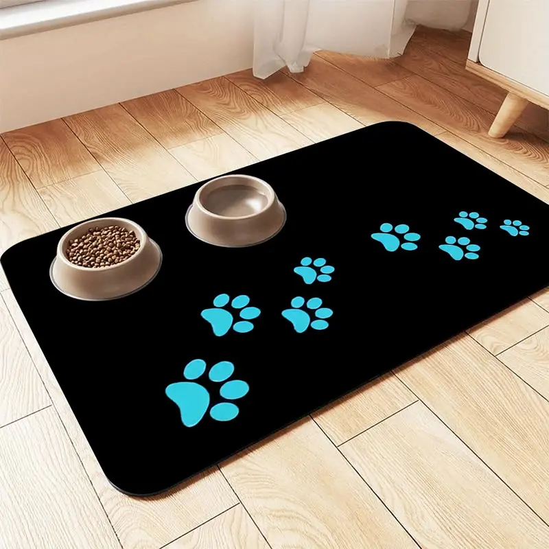Quick Drying Absorbent Pet Feeding Mat for Dogs and Cats, Non-Slip Rubber Bottom, Dark Polyester Surface for Indoor Use