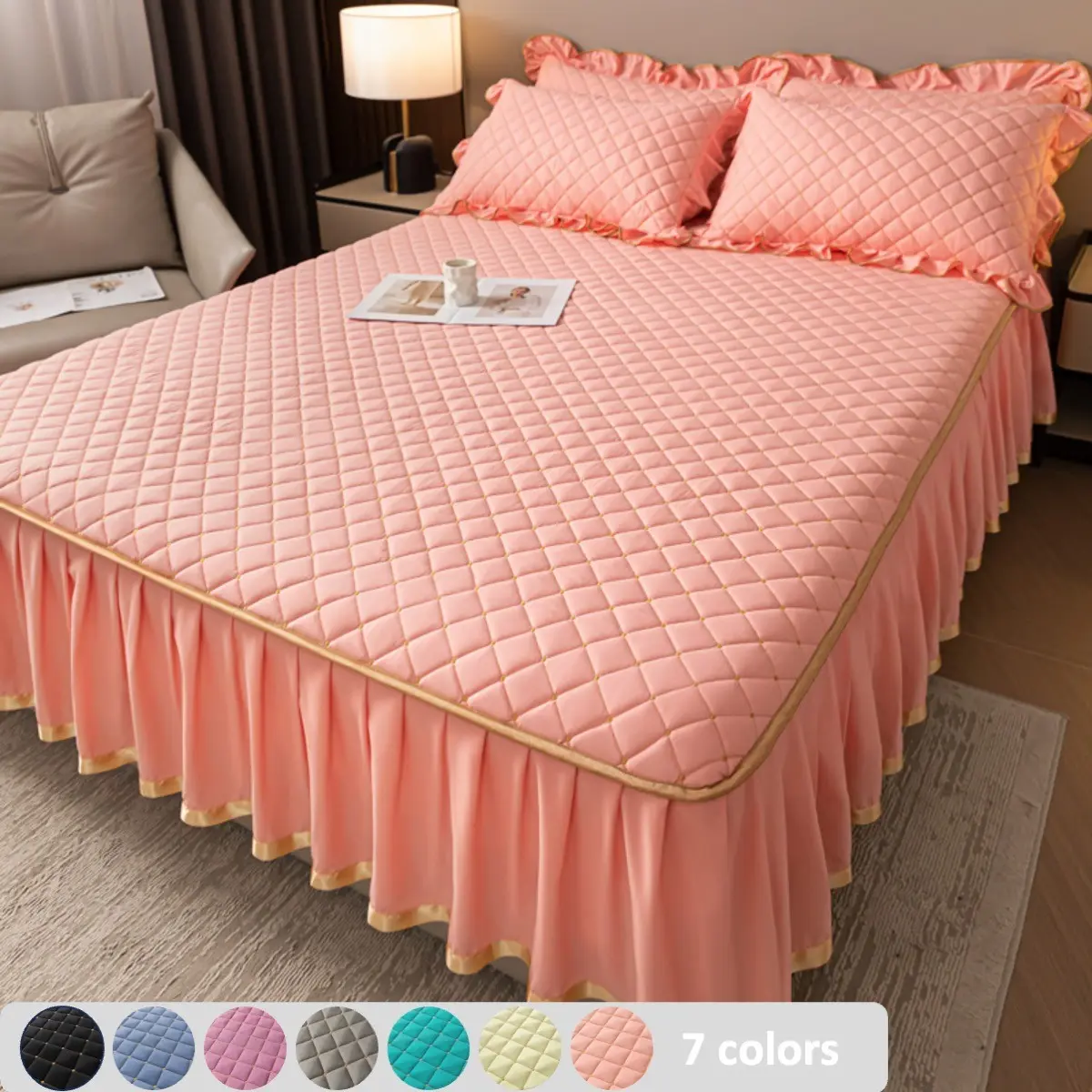 1PC Thick Quilted Mattress Protector Bed Skirt, Soft Comfortable Fitted Sheet, Fits 6-30cm Mattresses, Non-Slip Deep Pocket Design, Dustproof Protection & Machine Washable, Multiple Sizes, Bedroom Decor, Ideal Gift
