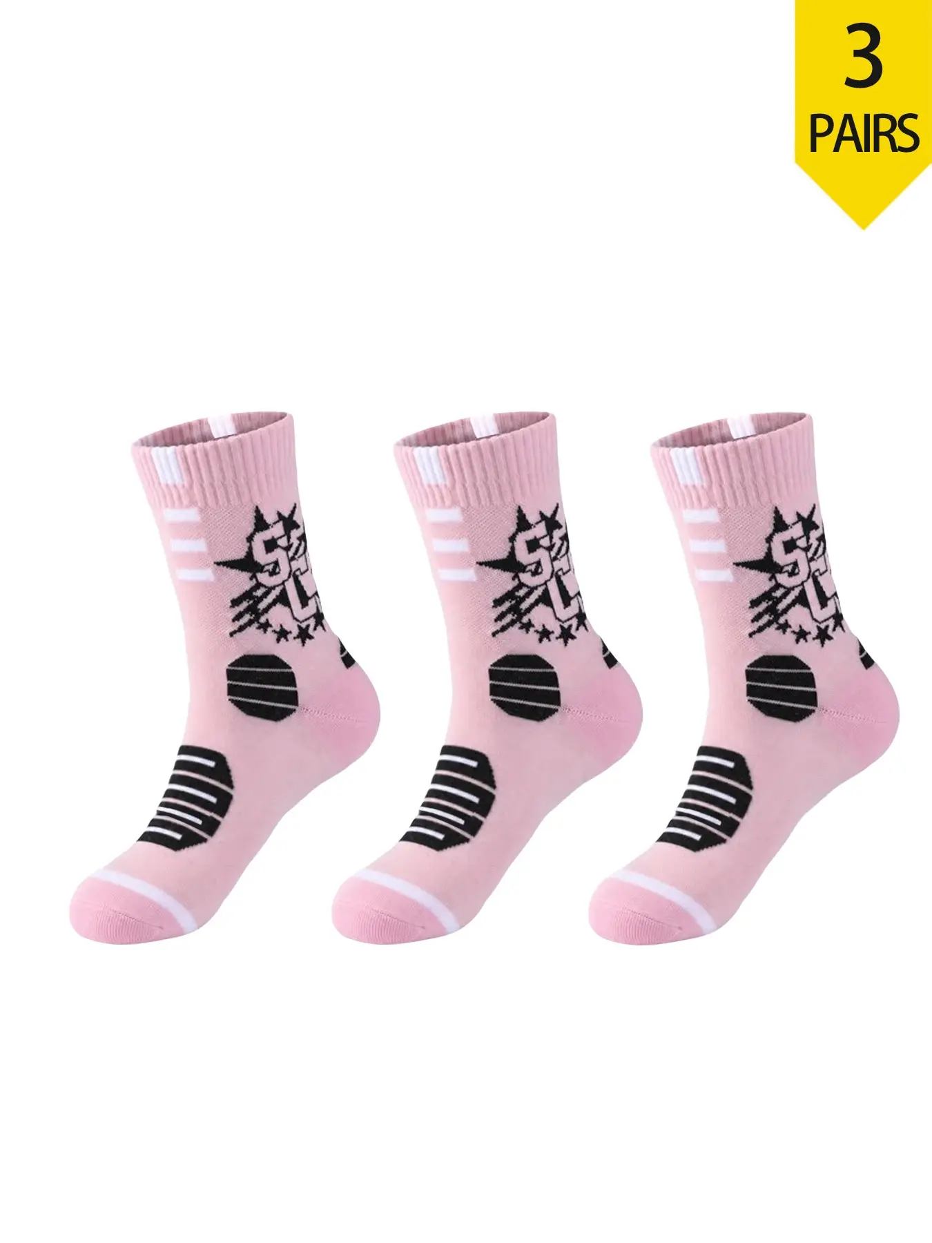 【3 pairs】Unisex Three Tone Color Block Crew Socks Breathable Running Athletic Performance