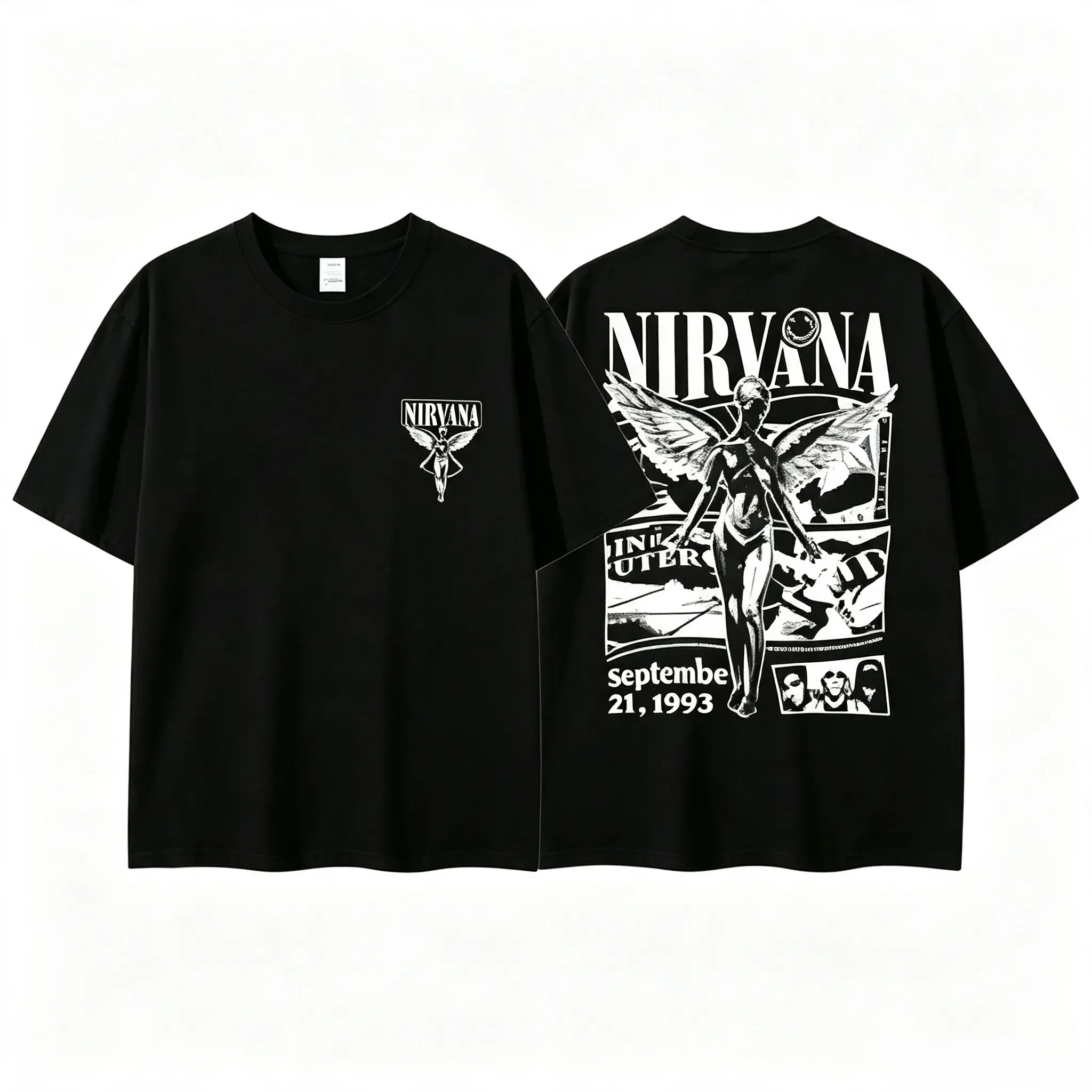 Retro Limited Nirvana Band Tour Black 2-Sided Vintage Tee Graphic Unisex Oversize Rock Band  T-shirt Gift For Rock Music Lovers Vintage Band Shirts Fit Top Womenswear Streetwear