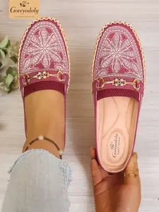 Goreyodoly women mule flats rhinestone cutout shoes chain detail elastic slip on wide fit lightweight soft sole anti slip casual comfort shoes elegant style for commuting travel indoor outdoor all season wear