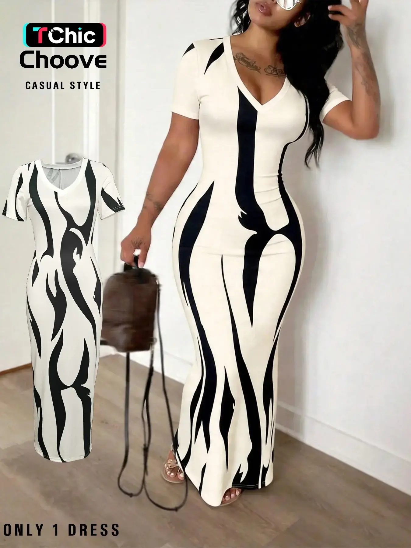 Women's Printed Short Sleeve Dress, Soft High Elasticity Fabric, Suitable for All Seasons, Comfortable and Stylish Daily Wear
