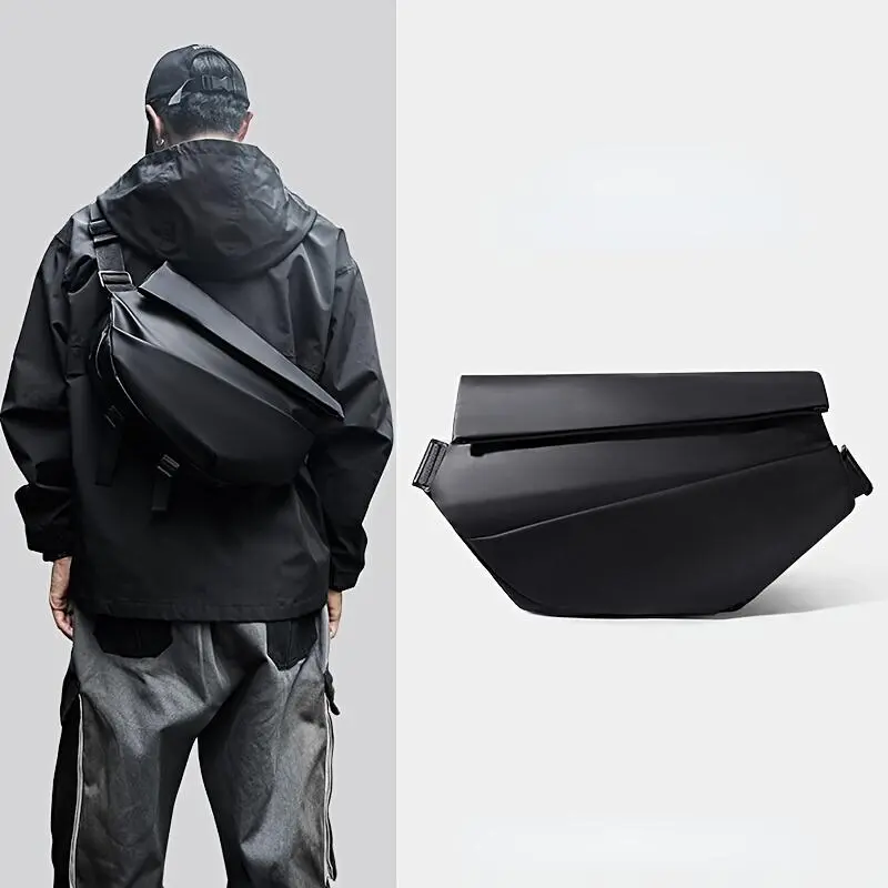 Men's Casual Nylon Crossbody Bag, Compact Waterproof Chest Pack with Zip Closure for Motorcycle, Travel and Hiking, Plain, Aesthetic