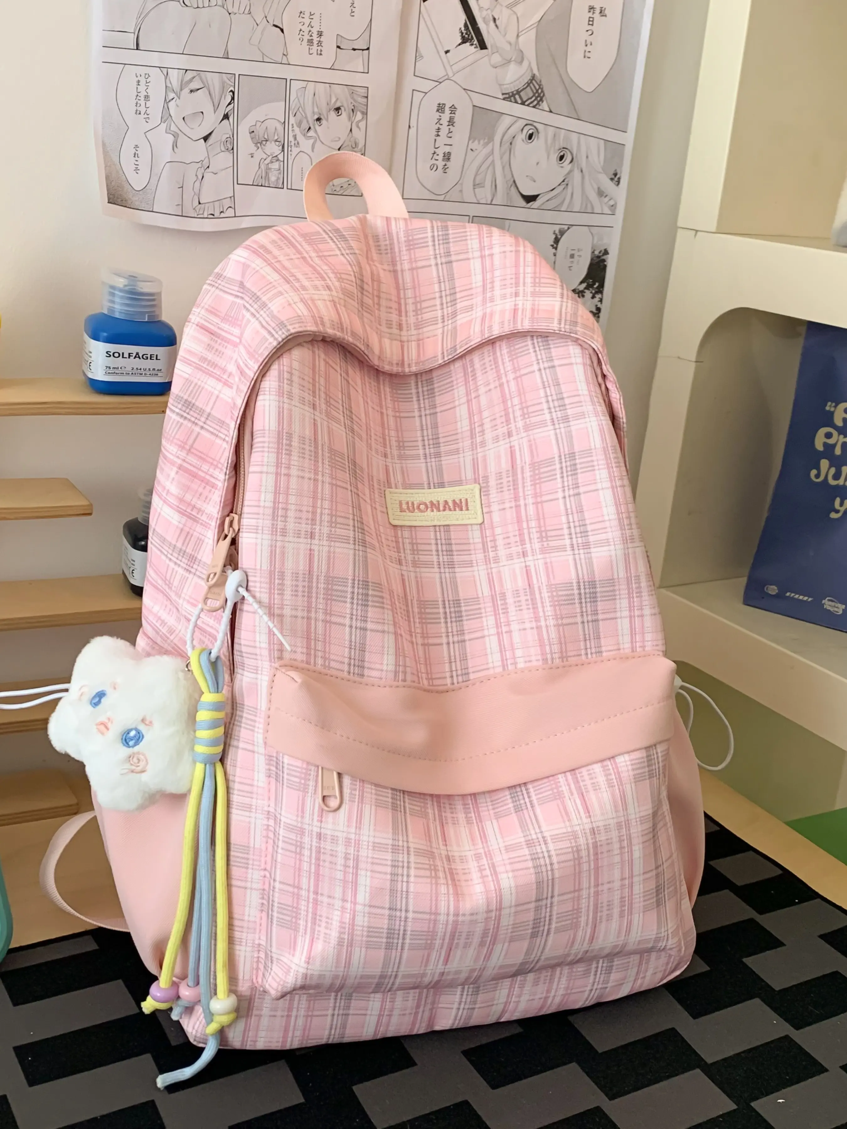 Korean Style Plaid Backpack for Girls, Large Capacity School Bag, Bookbag, Lightweight, Stylish and Trendy, Waterproof, School Water Resistant, Unisex College Student Backpack, Casual College Backpack, Versatile Backpack