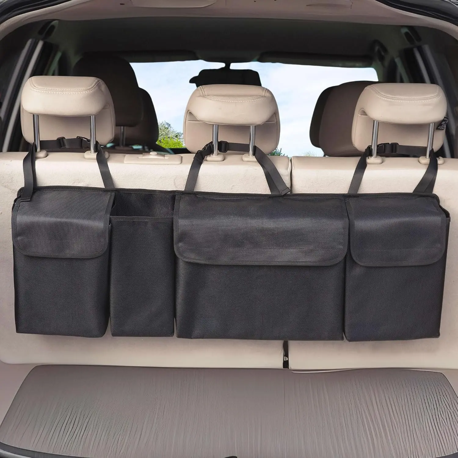 Trunk Organizer, Backseat Trunk Organizer for SUV,   Storage Bag with Large Pockets for Sedan, , Van, Upgraded  1680D Oxford, Space Saving  Interior Accessory