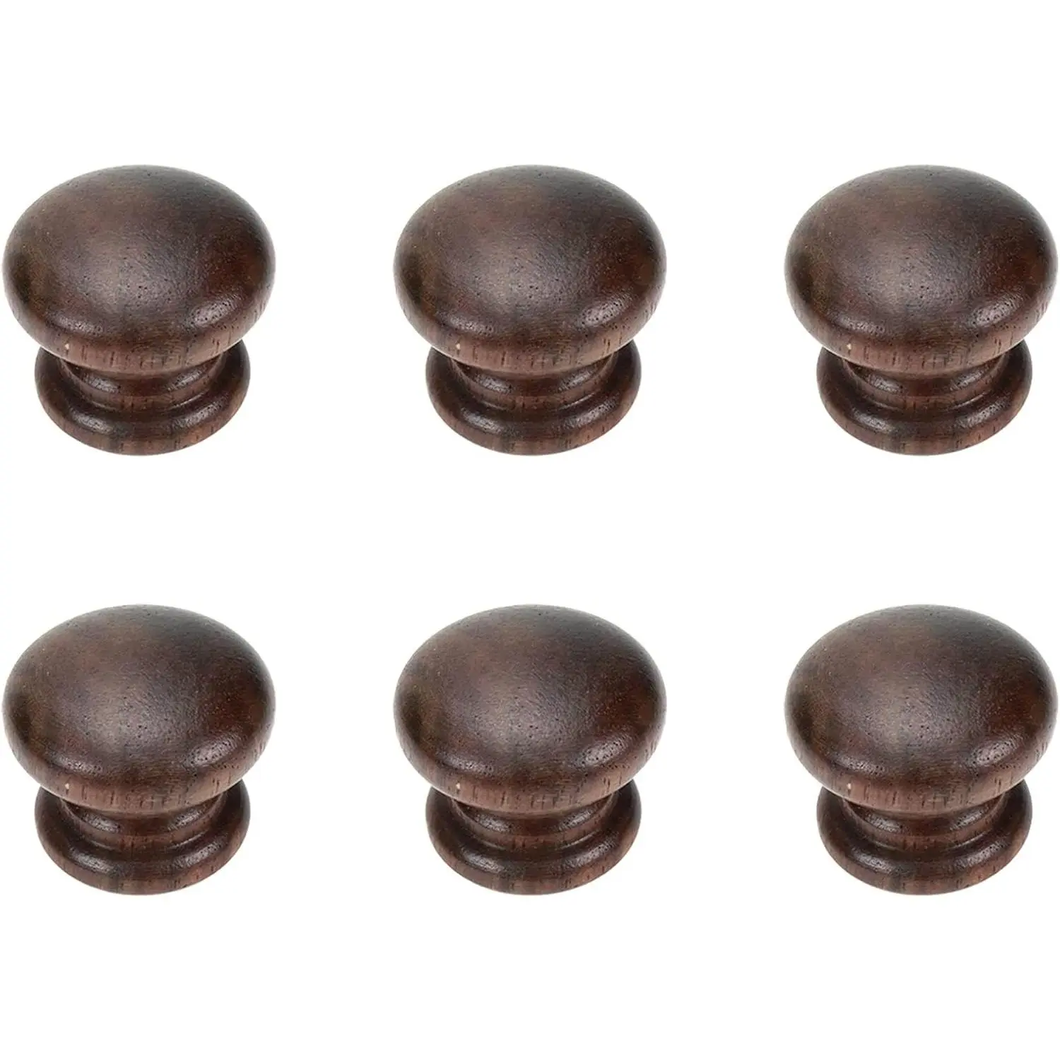 6 Pcs Walnut Wood Round Finger Pulls Cabinet Knobs Handles, 1.3 Inch Diameter