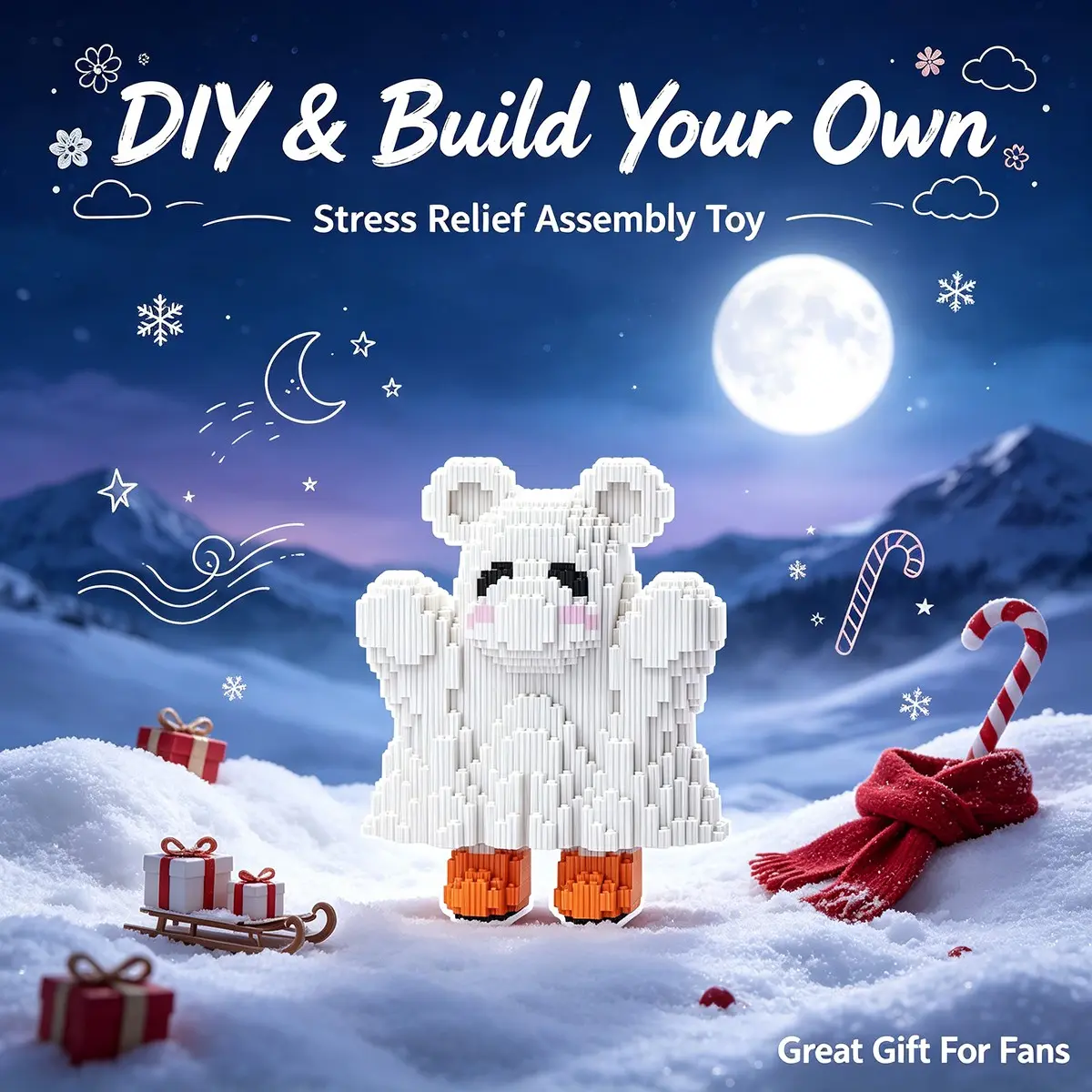 Winter Ghost Snowman 3D Puzzle Block Ornament, Home Office Decor, Party Decoration, Ideal Gift for Holidays, Handmade Craft, Collectible Statue