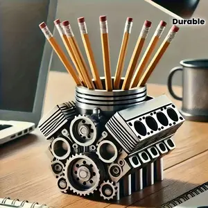 This creative storage box features a design inspired by a high-capacity V8 engine block; crafted from resin, it serves as both a desktop organizer and a pen holder, making it ideal for office and study supplies.