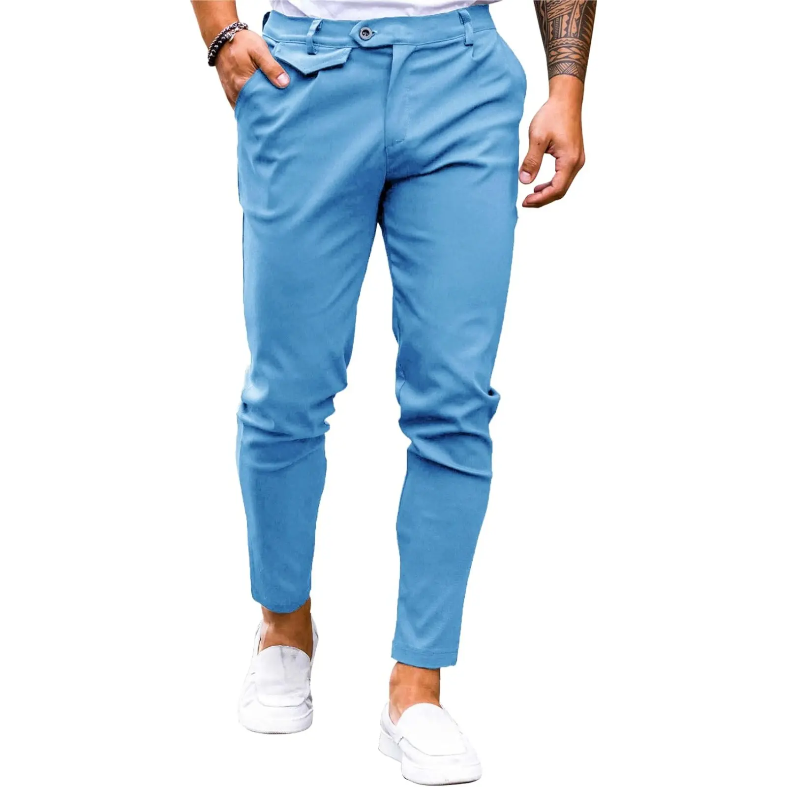 Runcati Chinos Slim Fit Pants Flat Front Stretch Skinny Tapered Dress Pants Comfort Casual Solid Trousers