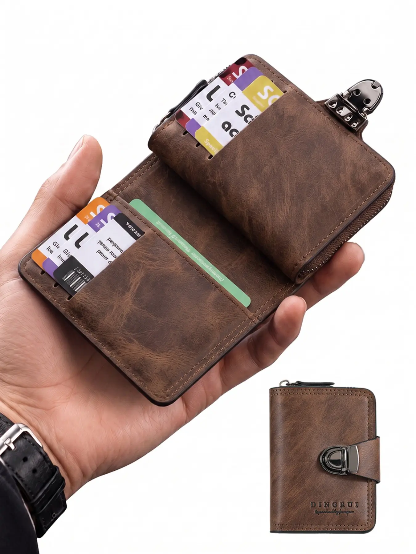 Men's Large Capacity Accordion Card Holder, PU Leather Zip Credit Card Wallet, Multiple Card Slots, Driver's License Holder, Expandable Business Card Organizer, Compact Wallet for Credit Cards, ID & Cash, Perfect Gift for Men