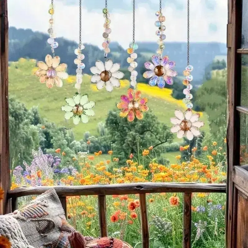 Crystal Flower Suncatcher Hanging Decor, 11 Inch Rainbow Maker Window Ornament with Prismatic Crystal Design, Handcrafted Sun Catcher for Home, Garden, Patio, Bedroom & Indoor Outdoor Decoration sohochic