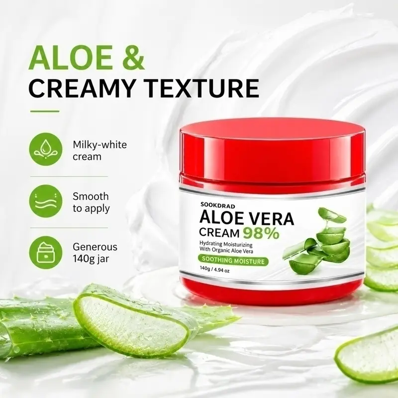 Aloe Vera Cream, 98% Organic Aloe, Hydrating, Moisturizing, Soothing, 140g
