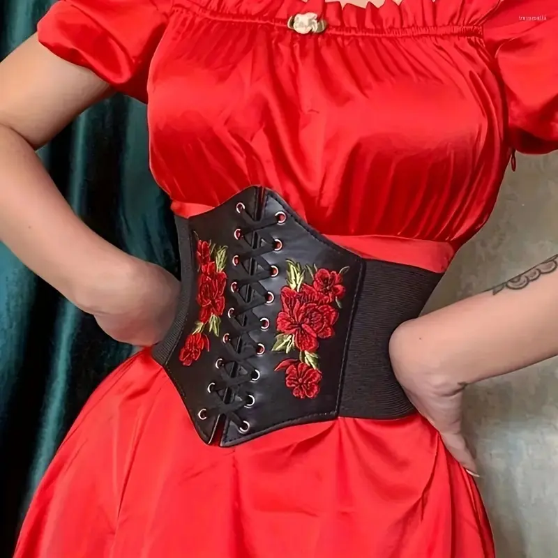 Knitted Fabric Women Waist Cincher Shaping Belt, Floral Embroidered Wide Elastic Tie Waistband, Stylish Cloth Waist Accessory, Multi-Use Fabric Belt Matching Dresses, Overcoats And Daily Casual Knitwear Outfits
