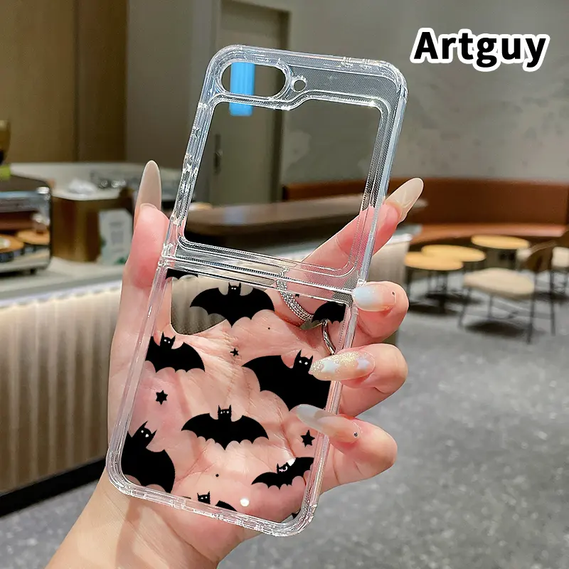 Bat star symphony Pattern Foldable Phone Case with Axis Guard and Complete Lens Protection for Z Flip 7/6/5/4 Shockproof Transparent Cover