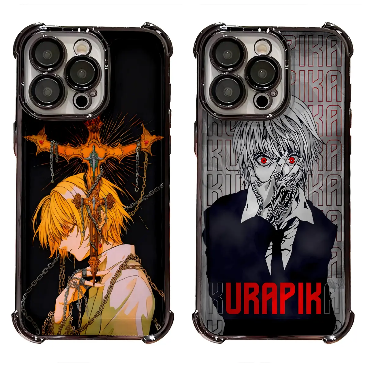 Hunter x Hunter Kurapika Aesthetic Smartphone Cellphone Case, Shockproof 4-Corner Airbag Electroplated Chain Scarlet Eyes Casing for iPhone 17 16 15 14 13 12 11 Pro Max, Mobile Phone Accessories
