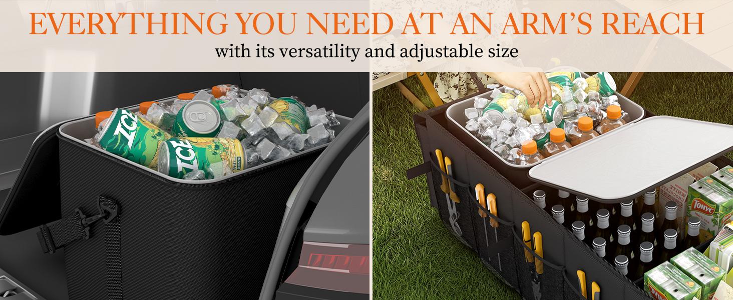 Trunk Organizer, Sturdy Foldable with Cooler for Car & SUV, 3 Compartments, Black, 30.90"*12.60"*10.63"