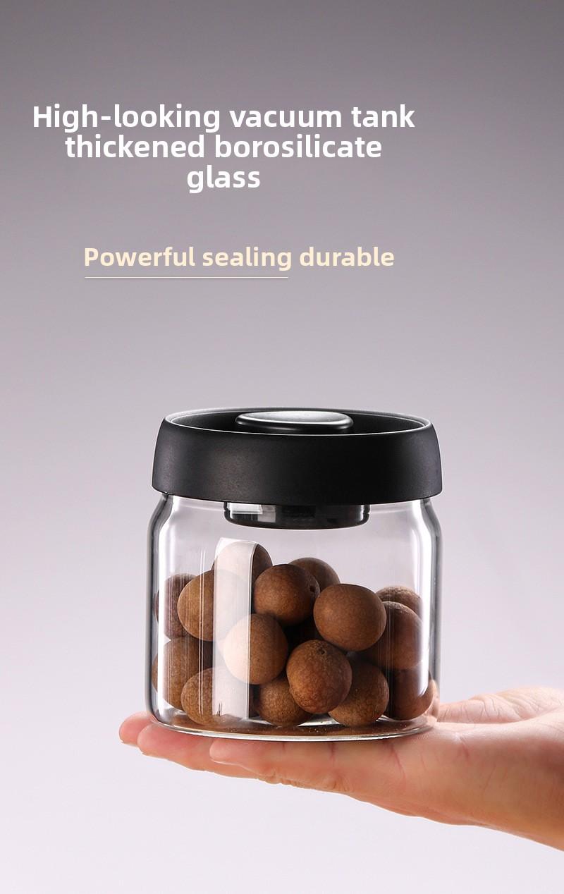 High Borosilicate Glass Sealed Jar 500Ml Black Gold Cap Kitchen Grain Candy Jar Press-Type Vacuum-Sealed Storage Jar