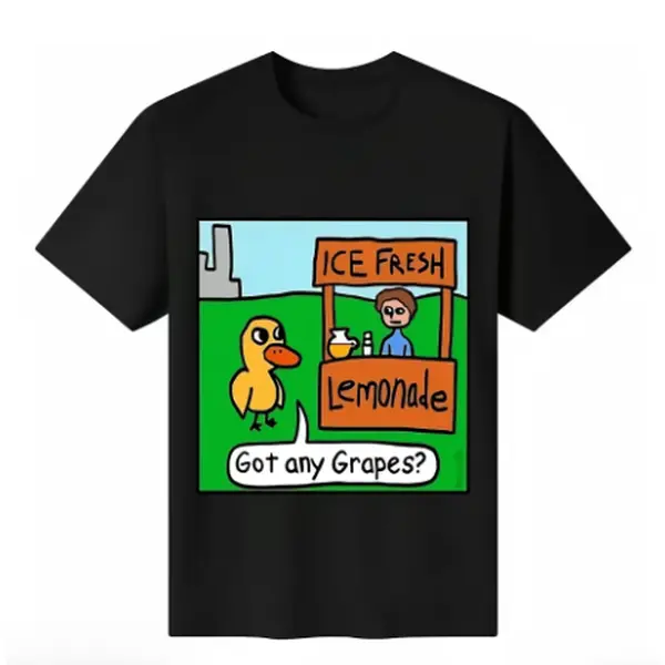 Women's Round Neck Short Sleeve T-Shirt - 100% Pure Cotton Fabric, Duck Lemonade Stand Funny Hand-Drawn Cartoon Meme Graphic, Unisex Breathable Relaxed Fit Casual Top for Summer Vacation Back to School, Shortsleeve, Tshirt