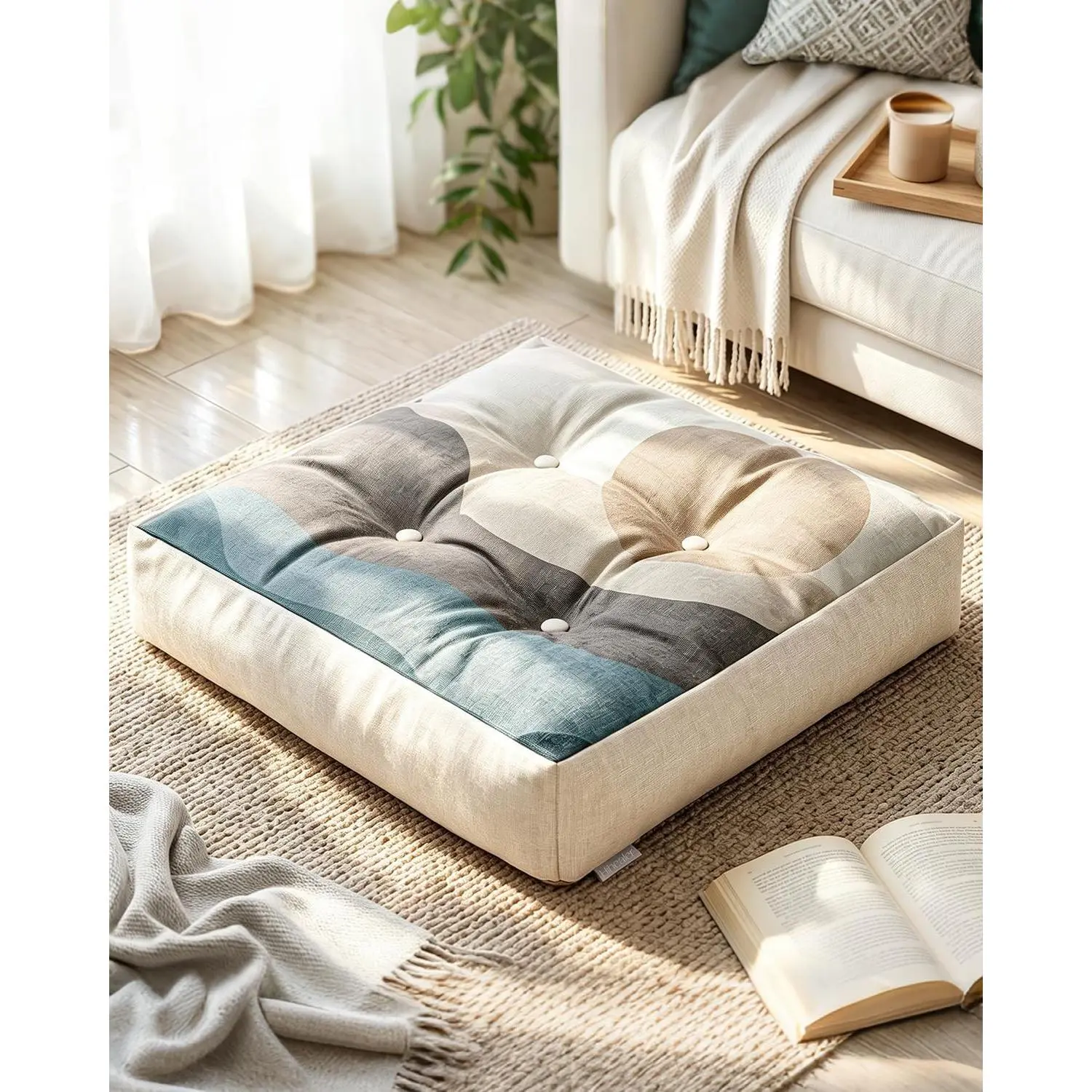 Large Floor Cushion 22x22x5", Tufted Meditation Cushion, Washable Cover | Square Floor Cushion for Adult| Sitting and Relaxing| Durable Zipper| Stylish Modern Home Decor| Yoga Reading & Relaxation