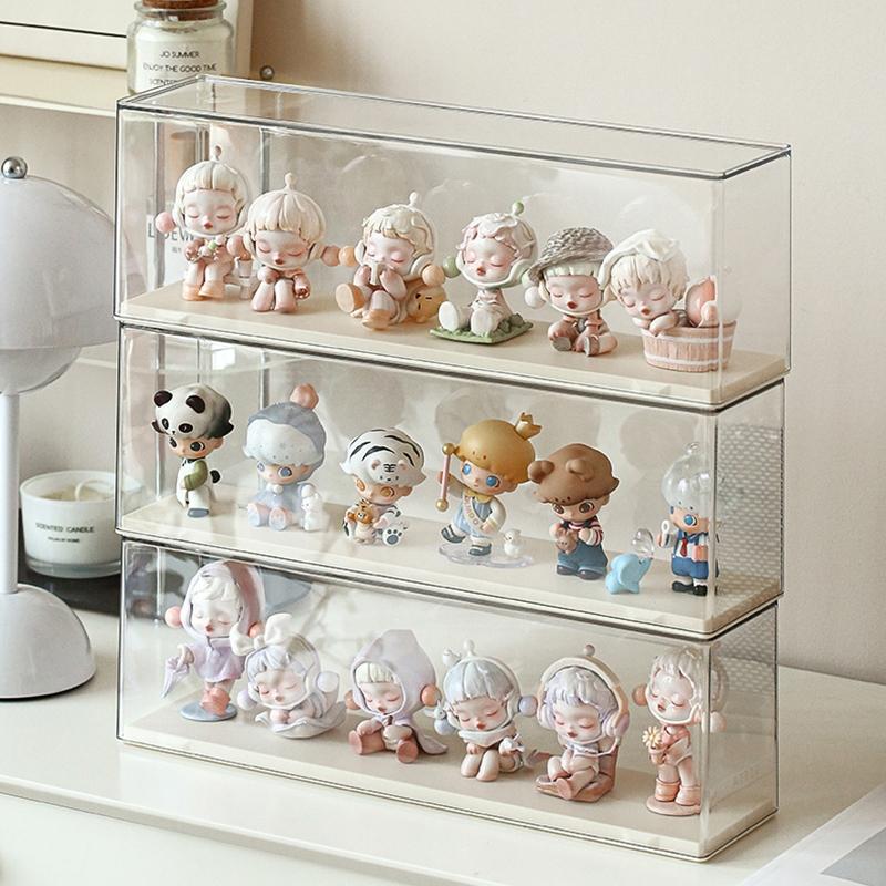 Solid Color Blind Box Storage Display Stand, Acrylic Transparent Display Box, Dustproof Cabinet, Small Figurine Desktop Storage Box, Used for Doll Toy Collectibles, Cute Figures, Stackable for Protection, Storage, and Organization