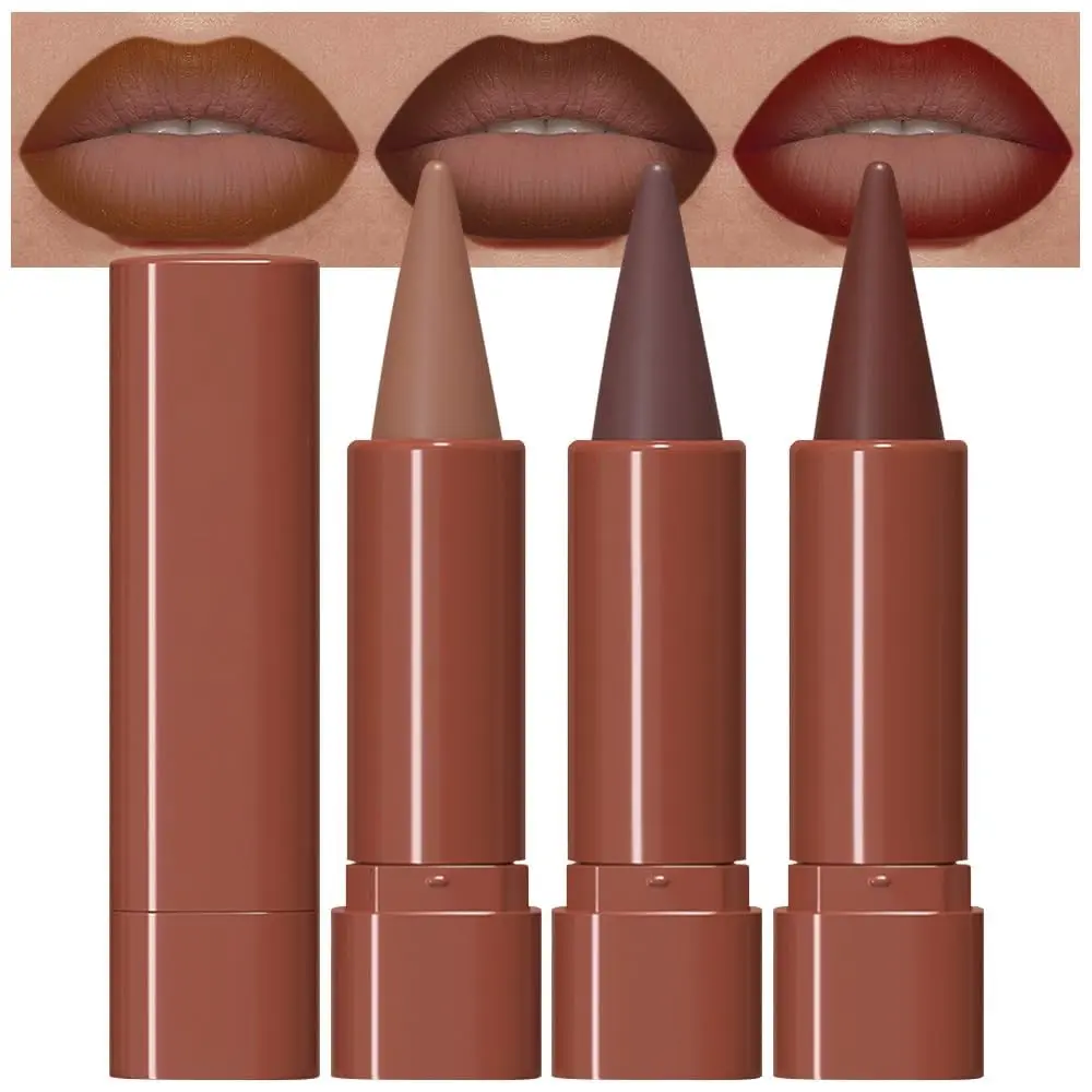 Women's 3-Piece Matte Lipliner & Lipstick Crayon Set - Long-Lasting Cream Pencils for Lip Makeup, Ombre Effect Gradient Lips in Brown, Maroon, Wine Red