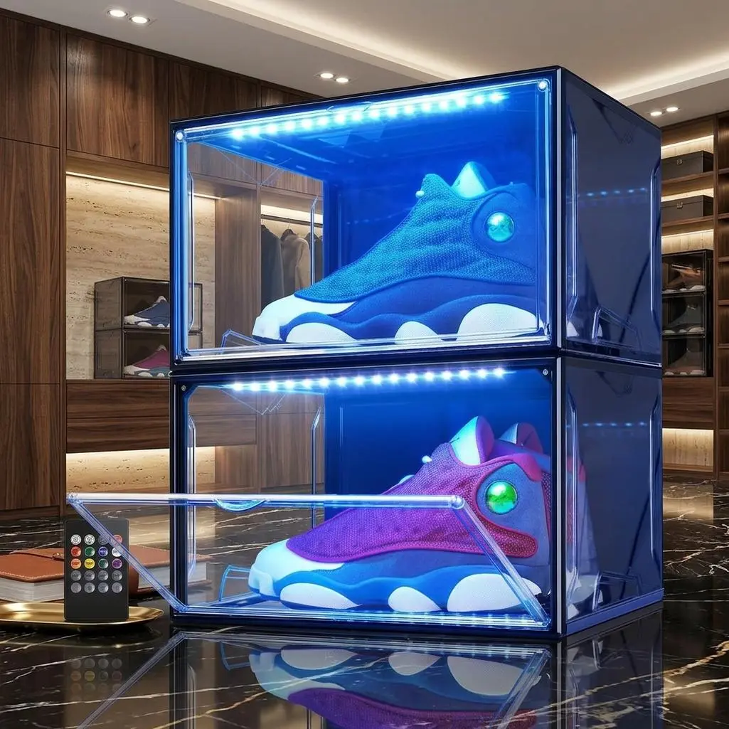 LED Smart Shoe Boxes Display Case, Stackable Storage Organizers