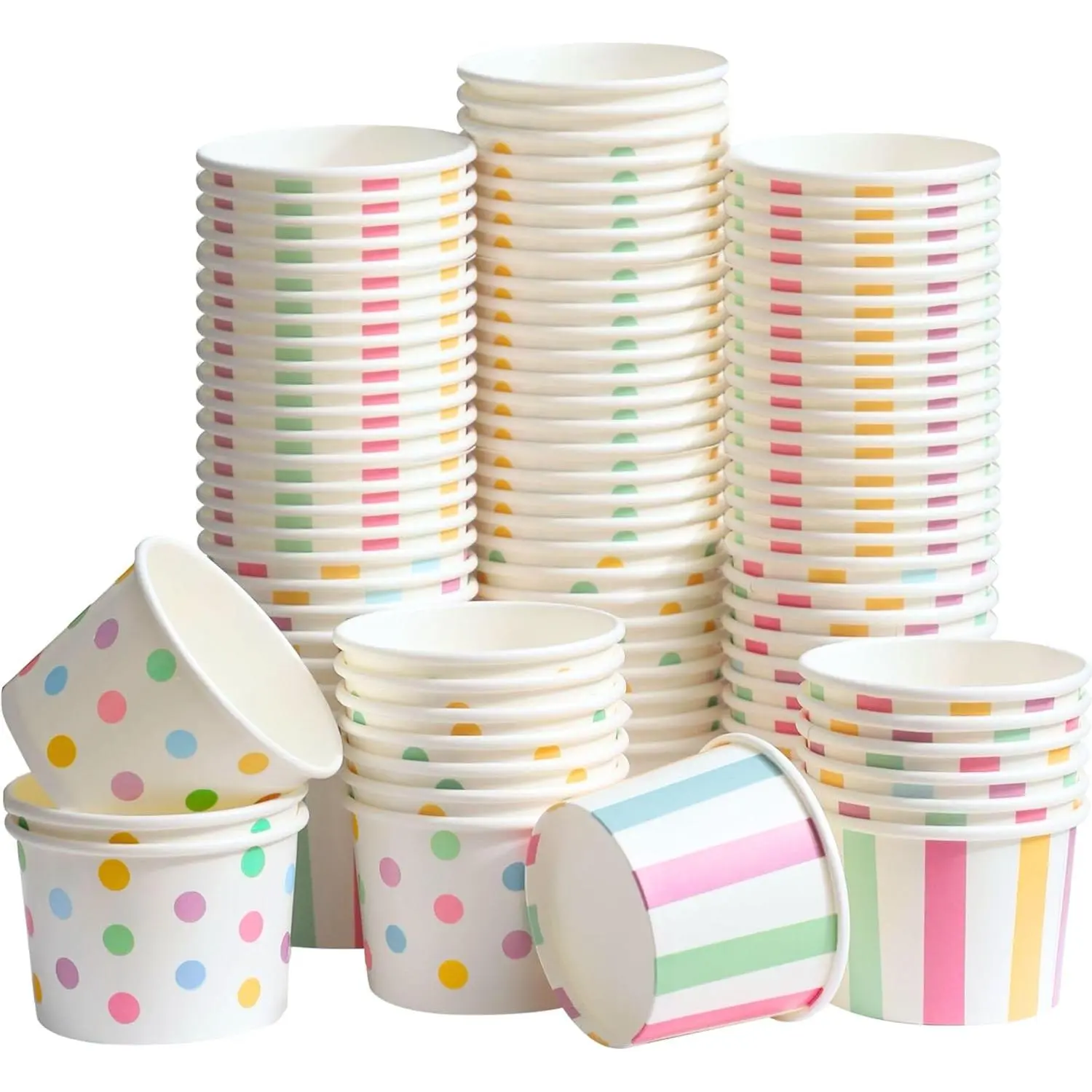Small Ice Cream Cups Disposable - 50 PK - Paper Ice Cream Cups 4 oz Mini Sundae Bowls Treat Cups Containers (2 Assorted Designs 4oz Cups)