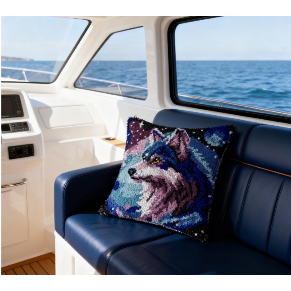 latch hook kits for adults Latch Cushion pcs, Beautiful Wolf King pattern pre-print Pillowcase, for or Beginners Adults to Knott, DIY Latch Hook pcs, 43cm x 43 cm/17inx17in( Wolf King )