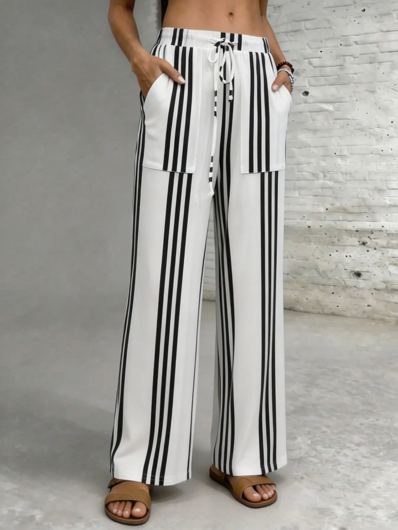 Women's Plaid Wide Leg Pants, Summer Flowy Elastic Low Waist Casual Pants, Perfect for Brunch, Vacation, Holiday