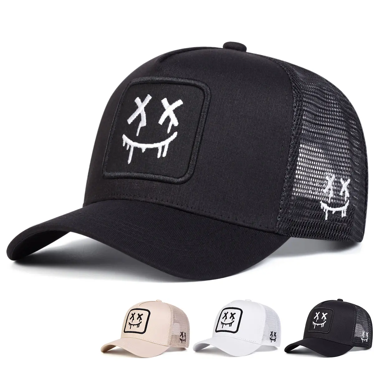 Unisex Polyester Cartoon Pattern Embroidered Mesh Baseball Cap, Adjustable Sun Protection Hat for Outdoor Spring Autumn Travel