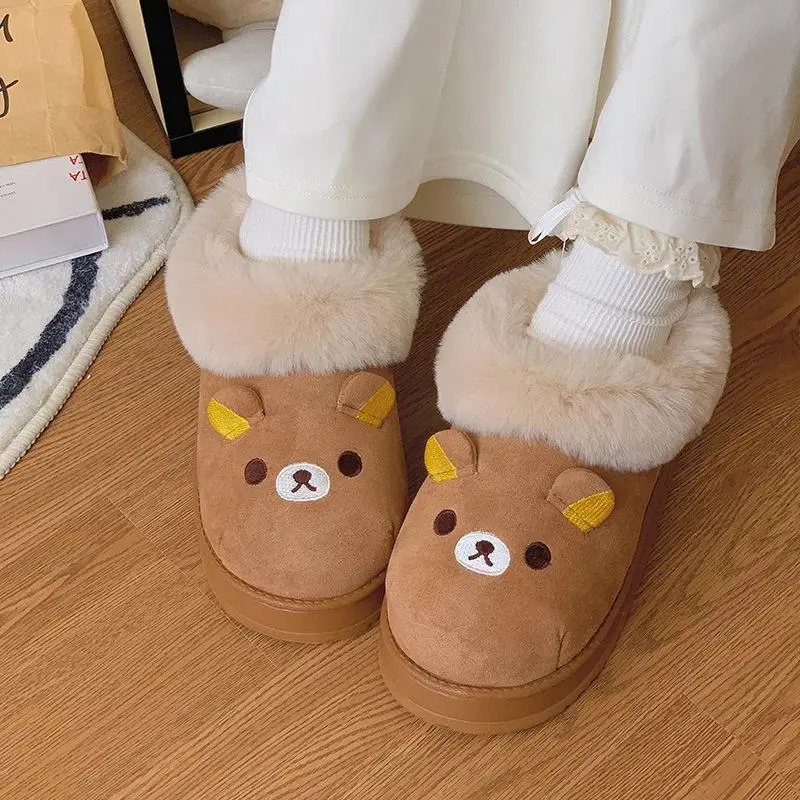 Women's Rilakkuma Half-Package B Cotton Slippers - Cute Winter Warm Fur-Lined Anti-Slip Slip-On Heeled Indoor Shoes for Casual Wear, 39-40/40-41 Fit, Bag with Style B